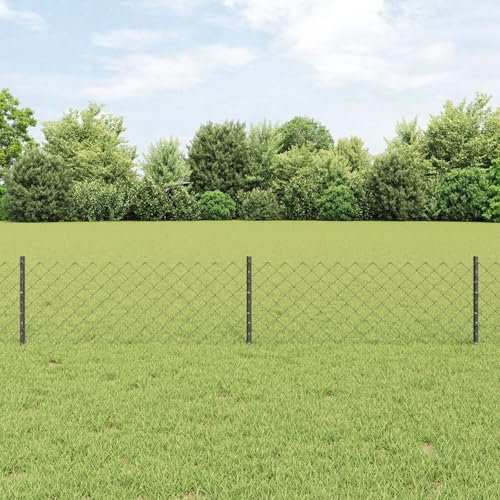 LAPOOH Chain Link Fence with 10 U Posts Grey 0.4x10 m Steel,Decorative Fence,Chain Link Fence,Fencing for Patio Outdoor Yard,Fence Panel-3336265