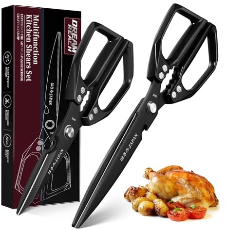 Dream Reach 2 tijeras de cocina para aves de corral: dos tijeras negras con mango ergonómico, dos tijeras negras