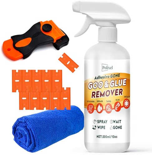 POLIXEL Adhesive Remover for Car Goo & Glue Remover Sticker Remover for Stickers, Labels, Decals, Residue, Tape, Grease, Tar Safe on Car Paint, Glass, Metal, Plastic Surfaces - 10oz/300ml