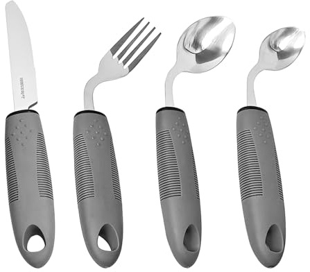 Cubiertos Parkinson de 4 piezas, Cubiertos Adaptables con Asas Antideslizantes, Fácil de Agarrar, Cubiertos Ergonómicos para Personas Mayores para Discapacitados, Artritis, Parkinson, Ancianos con