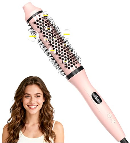 Bopcal Spazzola Termica per Capelli 3 in 1, Thermal Brush Ionico, Spazzola Arricciacapelli 38mm, Volumizzante e Blowout, Dual Voltage, Display LED 120-210 ℃
