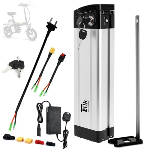 (UK Stock) Ebike Battery with Charger, 36V 20AH Electric Folding Bicycle Removable Lithium-Ion Battery Long Range 2 Ports Discharge with Safe Lock, Portable Handle