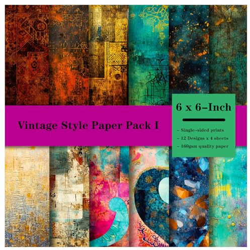 Accesorios para álbumes de recortes Papel, Papel con estampados florales de discos antiguos, 6 x 6, 48 hojas, papel con patrón de una sola cara, 160 g/m², sin ácido, for hacer tarjetas