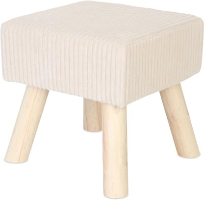 Sgabello Relaxdays in Corda, Gambe in Legno, Imbottito, HxLxP: 30 x 30 x 30 cm, Quadrato, poggiapiedi, Beige/Naturale