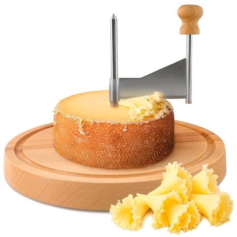 Cheese Curler Wheel – Works with Tête de Moine, Creates Chocolate Shavings – Stainless Steel Blade, Solid Wood Base, Non-Slip Pads | Cheese Wheel Shaver for Rosette Flowers, Charcuterie and Gifting