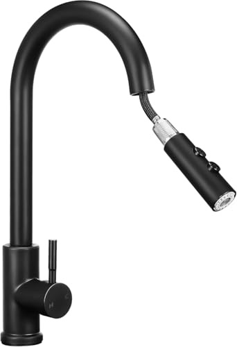 Robinet de Cuisine Extractible avec Douchette 60cm, Rotatif à 360°, Acier Inoxydable 304 Brossé, 3 Modes de Débit, Eau Chaude et Froide Réglable
