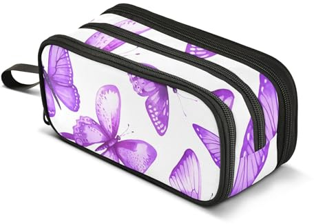 Watercolor Butterflies Purple Lilac Pencil Case Zipper Pencils Pouch Storage Pencil Bag Classroom Pen Bag Boys Colors Kids Back to School Supplies Organizer 8.86x3.54x4.33in