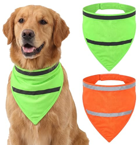 2-Pack Reflective Scarf for Dog, High Visibility Pet Collar Adjustable Dog Bandanas with Closure, Hunting Vest Gear for Night Walking, Camping, and Outdoor Activities, Fits Neck Size 16-20.5 Inches