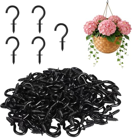 GifBasg 200 Stück Kleine Schwarze Schraubhaken, 1/2 Zoll Edelstahl Becherhaken, Platzsparende Deckenhaken für Pflanzen, Tassen, Kunstdekorationen, Rostfrei mit Verkupferter Oberfläche, hakenschrauben