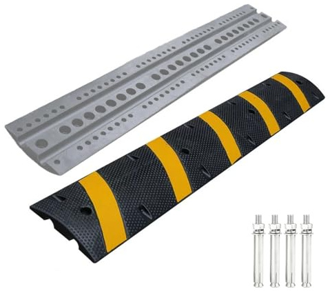 Canalina Elettrica da Esterno in ​​gomma, Passacavi Pavimento, 2 Canali, 183x30x4,5 cm, per Garage, Asfalto, Cemento, Ghiaia, Capacità di Carico 20 tonnellBate