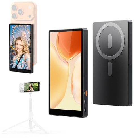 K&F CONCEPT Selfie-monitorskärm för iPhone & Samsung, 5 magnetisk trådlös iPhone-monitor, bakkamera-spegelskärm för innehållsskapare, vlogging & livestreaming, ultra-lång 6-timmars batteritid