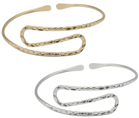 SOIMISS Bracciale da Donna Aperto a Onda, Set 2 Pezzi in Metallo Lucido, Gioielli la Parte Superiore del Braccio, Accessori per Matrimoni e Spettacoli, Design Geometrico S, Comodo