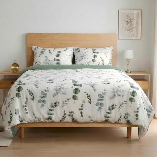 Etrexonline Juego de Funda Nórdica 3 Piezas Cama 150 Microfibra Suave Transpirable - 1 Funda Edredón 220x240 cm y 2 Fundas de Almohada 50x75 cm (Eucalipto)