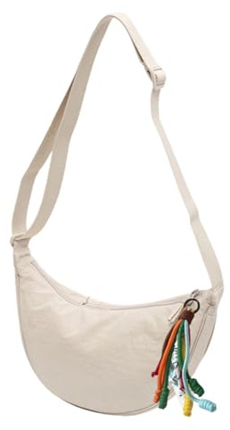 Foonary Moon Bag - Borsa a tracolla da donna, a mezzaluna, di medie dimensioni, con tracolla regolabile, adatta per lavoro, università, viaggi, vita quotidiana, beige