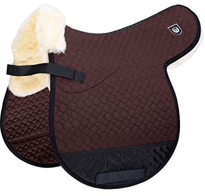 Werner Christ Horse ® Vielseitigkeit Satteldecke Champ VS aus echtem Lammfell, hochwertigem Schaffell im Sitzbereich, anatomische Sattelunterlage, in braun, Größe Warmblut