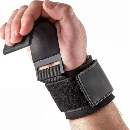 Power-Zughaken für Profis - Zughilfe mit Haken - Neopren & Klettverschluss - 2er Set - Powerlifting Zughilfen mit Metall-haken Fitness Bodybuilding Krafttraining Klimmzüge Muscle Ups