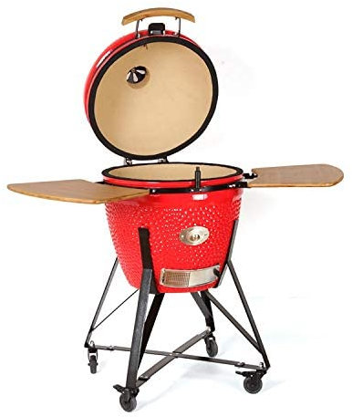 YNNI KAMADO TQ0C21RE Grand grill avec mangeoire à frites, rouge, barbecue, céramique, œuf, fumoir, TQ0C21RE