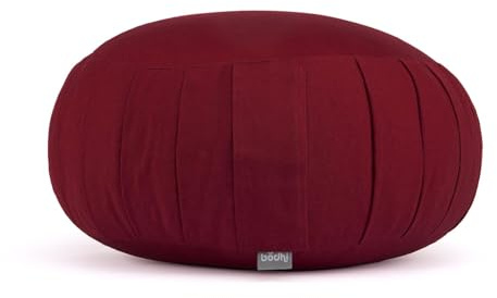 Bodhi Meditationskissen Zafu ECO | Klassisches Traditionelles Yogakissen Rund mit Dehnfalten | Bezug aus 100% Bio-Baumwolle | Hohes Yoga Sitzkissen mit Bio Dinkelfüllung | Sitzhöhe 19 cm