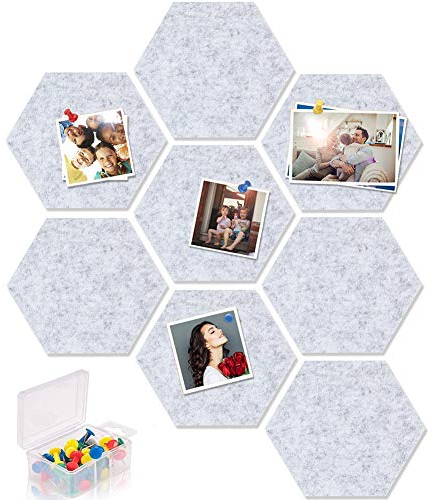 Yoillione Sechseckig Memoboard Filz Wandaufkleber, Grau Memoboard Bunte Filzboard Bulletin Board Memo Wand Pinnwände Küche Selbstklebend Filzpinnwand, Wanddekoration für Büro Küche