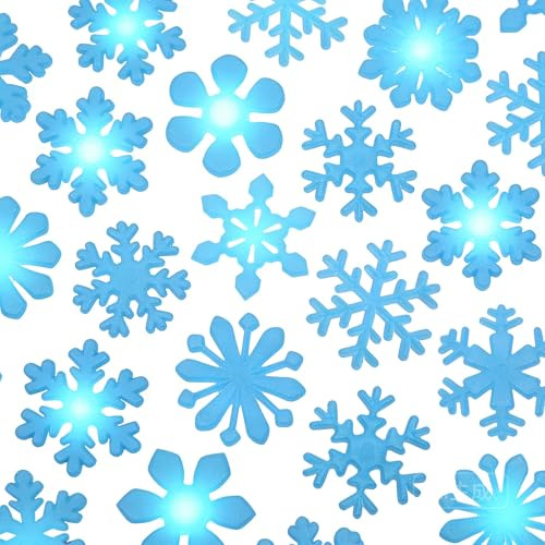 VALICLUD 50Pcs im Dunkeln Leuchten Schneeflocken Wandaufkleber Fluoreszenz 3D Schneeflocke Wandtattoo Weihnachten Leuchtende Fenster Aufkleber Dekoration (Blau)