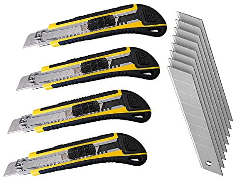 LEDLUX 4 Kit Taglierino Professionale 18mm,Cutter Taglierino Per Carta, 8 Lame di Ricambio Per Cutter (Ricarica Lama Automatico)