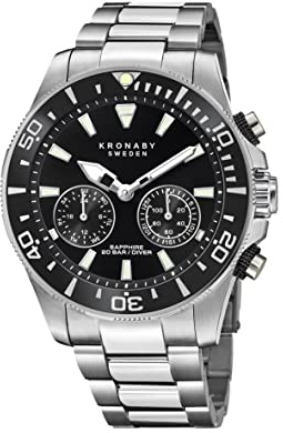 Kronaby Montre Connectée Hybride Homme Acier - Analogique Intelligent - Étanche 20 ATM - Musique, Pas, Notifications - S3778/2 Diver
