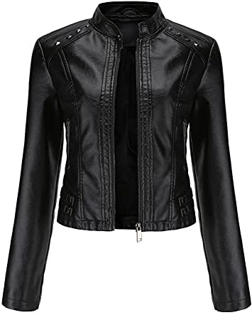 YYNUDA Giacca in pelle con borchie corte da donna, tinta unita e maniche lunghe, stile Moto Biker,Nero,M