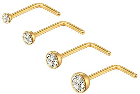 ZS 4 Stk 20G Gold L-Form Nasenpiercing Ring, Chirurgenstahl Nasenstecker Nase Piercing, Kleine Nasenring Schmuck 1.5/2/ 2.5/ 3mm