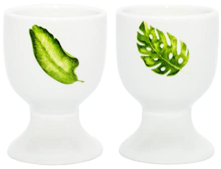 Home-Flair 2er Set hochwertige Porzellan Eierbecher in Weiß – Elegante Eierhalter mit Blatt-Muster – Perfekt für das Frühstück, den Oster-Brunch & die Tischdeko