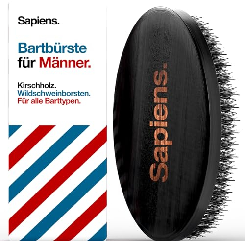 Sapiens Bartbürste aus Wildschweinborsten - Bart bürste für Männer für alle Barttypen - Taschenformat Ideal für Bartpflege - Boar Bristle Beard Brush for Men