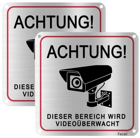 Facaii 2st Videoüberwachung Schild 15*15cm inkl. 4 Bohrlöcher, Kamera Warnhinweis für Überwachungskamera Mit Kleber und UV-Schutz