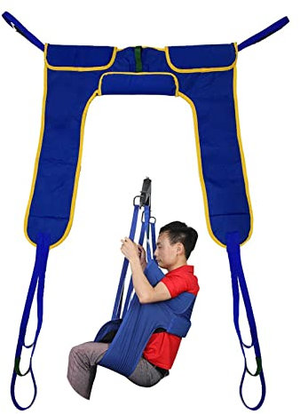 Gepolsterte U-Schlinge ohne Kopfstütze,Universal-Patientenlifter,Toiletten-Patientenlifter mit Gürtel,Gepolsterte Toilettenschlinge,Hebegurte zum Bewegen von Patienten zu und von Toiletten, Blau,XL
