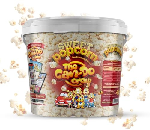 MacCorns - The Can-Do Crew - Traditional Sweet Popcorn Sharing Bucket | Reusable Bucket | Crisp & Delicious Popcorn Ideal For Parties, Events & Movie Nights | Allergen Free ! (Sweet)