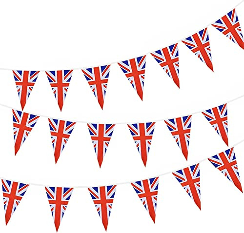 Smiffys 10m Union Jack Triangle Flag Bunting – British GB Red White Blue UK Flag Decorations for VE Day 80th Anniversary, UK, Royal, Olympic, Eurovision and British Events