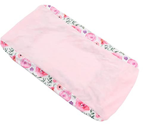 Wickelauflagenbezug, Wickeltischblätter aus Baumwolle mit exquisitem Druck, abnehmbar, weich, schnell trocknend, sicher für den Pflegetisch (Rosenblüten, rosa Plüsch)