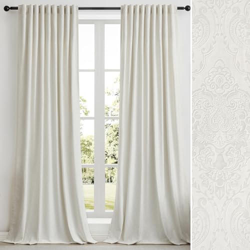 GIGIZAZA Cremefarbene Samtvorhänge für Wohnzimmer, 2 Paneele, luxuriös, elfenbeinfarben, Vintage-Vorhänge, Blumenprägung, Verdunkelung, Fenstervorhang, Rücklasche, Thermovorhang für Schlafzimmer