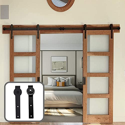 Schiebetür Kit Barn Door Hardware 183–500 Cm Bypass-Schiebetür-Hardware-Set Aus Holz, Hängeschiene For Scheunentor-Schiebetüren Aus Kohlenstoffstahl, Upgrade Der Stummrollenschiene For Doppeltüren Im
