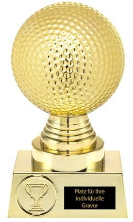 16,5 cm Golf Pokal Trophäe mit Wunschgravur - Goldener Award für Turniere | Edler Golfer Siegerpreis aus robustem Kunststoff, ideal als Wanderpokal für Vereine oder Geschenke für Golfliebhaber