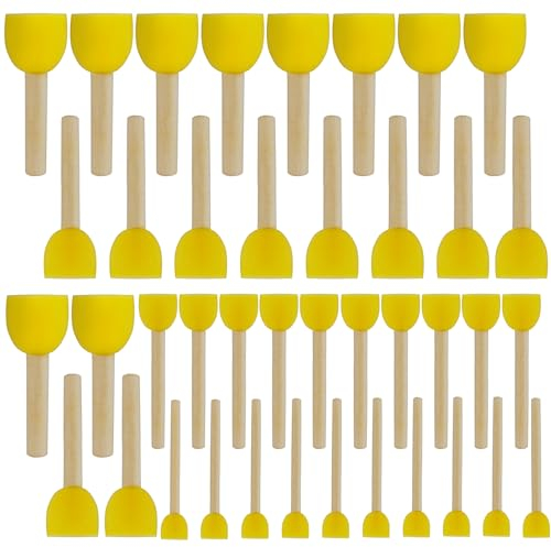 EOGRFW 40 Stück Schwammpinsel Schaumstoffpinsel,Runde Schwämme Pinsel Set,Schwammstupf Pinsel,Schaumstoff Stupfpinsel mit Holzgriff,Schwamm Pinsel Set für Malerei Handwerk DIY,4 Größen,Gelb