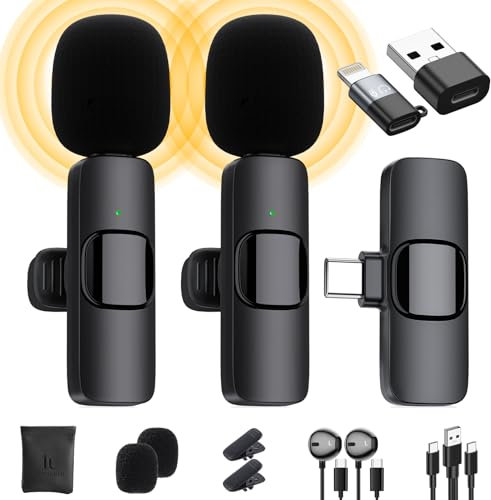 IUMAKEVP Lavalier Mikrofon Kabellos kompatibel mit iPhone/iPad/Android-Handy/Laptop, Plug-Play Wireless Ansteckmikrofon mit Rauschunterdrückung für Videoaufnahmen/Live-Dampf/Interview/TikTok (2 Mics)