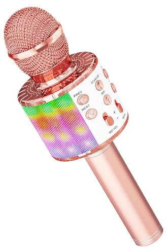 GC GLOBALCOMMERCE Bluetooth färgglad bärbar mikrofon trådlös multifunktion trådlös karaoke med högtalare inbyggt fodral och LED-lampor