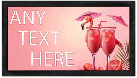 Shopagift Personalised Pink Flamingo Cocktails Bar Runner Mat Gift Any Text Any Message for Garden Home She Cave Pub Tiki Beer Bar