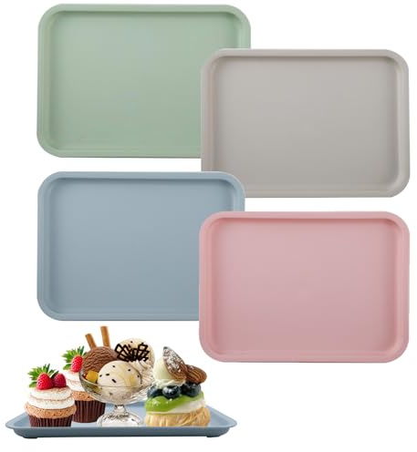 wocpvm 4 Stück rutschfest Kunststofftablett Rechteckig für Küche | Esszimmer und Fast Food-Café (24.5 * 17.5cm, 4 Farben)