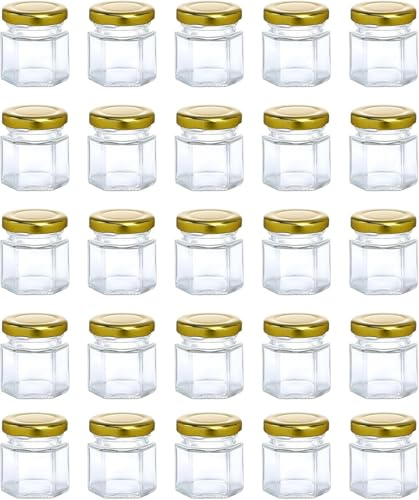 ATEK Little Glass Jars with Lids 30Pcs,45ML Mini Jam Condiment Jars with Airtight Twist Lid Leak Proof Sealed Small Glass Jars with Metal Lid Reusable Mason Jars for Acid Vinegar Honey Fruits Nuts
