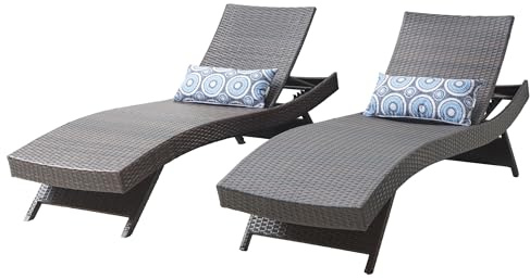 Summax Modern Rectangular Dark Brown Outdoor Wicker Reclining Chaise Longue Chair Set of 2, 79 Long, Adjustable Backrest, Foldable, No Assembly Required