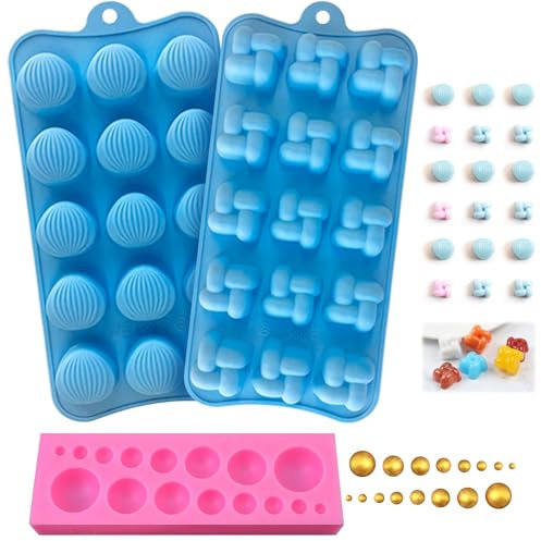 Schokoladenform,Aipeeo 3 Stück Schokoladenform Silikon,Antihaft Schokoladenform,Silikonform Schokolade,Zur Herstellung von Pralinen,Keksen, Kuchen,Eis usw(Blau Rosa)
