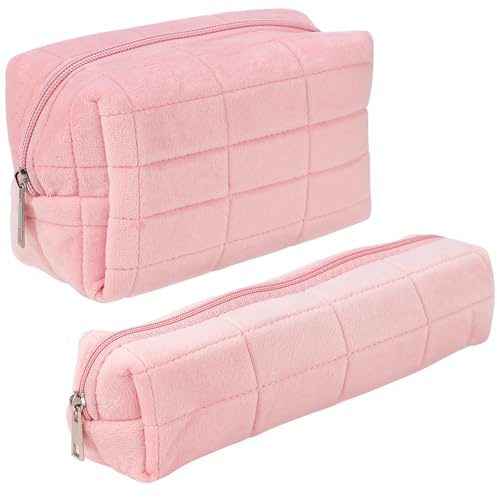 Kosmetiktasche Kulturtasche Karierte Make up Tasche Reise Waschtasche Cord Makeup Organizer Waschbeutel Kulturbeutel Schminktasche Multifunktionaler Kosmetikbeutel Set für Damen Mädchen Rosa