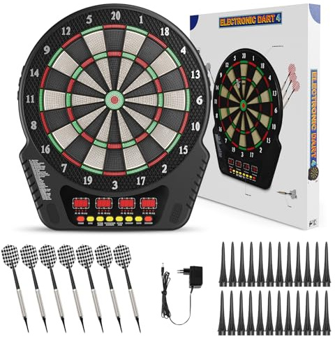 Helangel Bersaglio Elettronico Professionale con 6 Freccette con 4 Schermo LCD, Bersaglio Freccette Elettronico offre 27 Giochi e 243 Modi, Rendendolo per Amici, Famiglia, Ufficio e Feste al Pub.