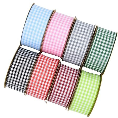 GreatRise 8 Rolle 5 Meter Karoband Geschenkband Kariertes Dekoband Gingham-Band Picknickband Weihnachtsband Schleifenband Bastleband für DIY Nähen Geschenk Verpacken Strauß Dekoration