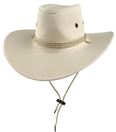 QOHNK Cowboyhut für Damen und Herren, klassischer Filz, Western-Cowboy-Cowgirl-Hut für Damen und Herren, Fedora-Hut mit breiter Krempe, Jazzhut, beige, Einheitsgröße
